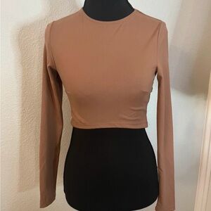 Cotton On Long Sleeve Micro Cropped Top - Taupe Boho